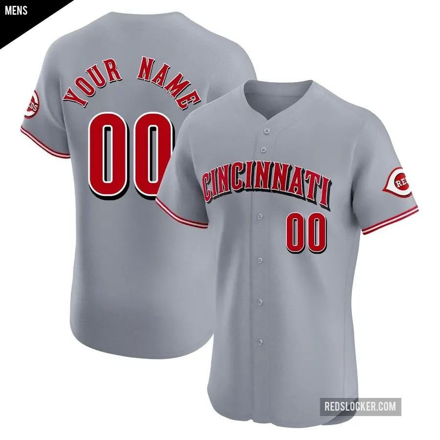 Men's Cincinnati Reds ＃00 Custom Elite Gray Road Jersey