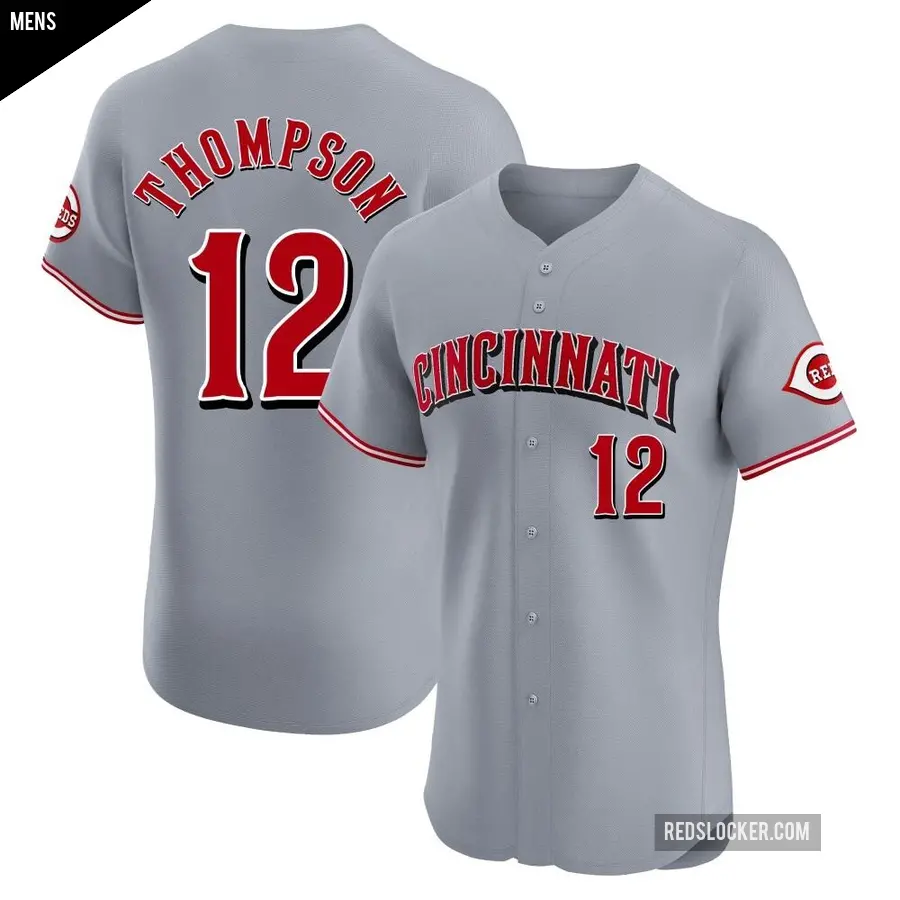 Men's Cincinnati Reds ＃12 Bubba Thompson Elite Gray Road Jersey
