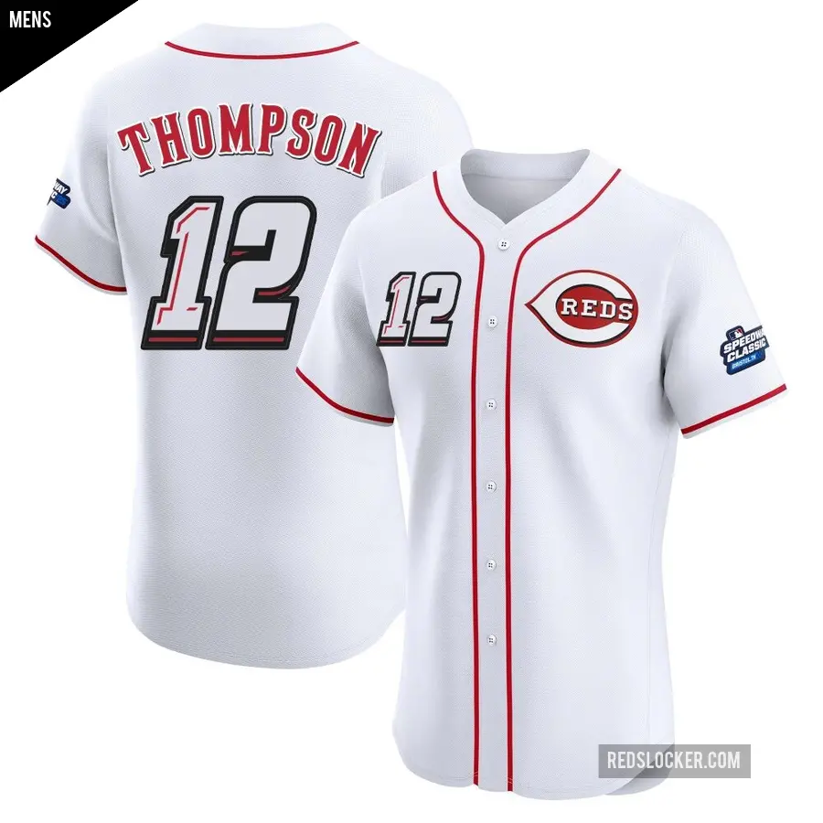 Men's Cincinnati Reds ＃12 Bubba Thompson Elite White 2025 Speedway Classic Alternate Jersey