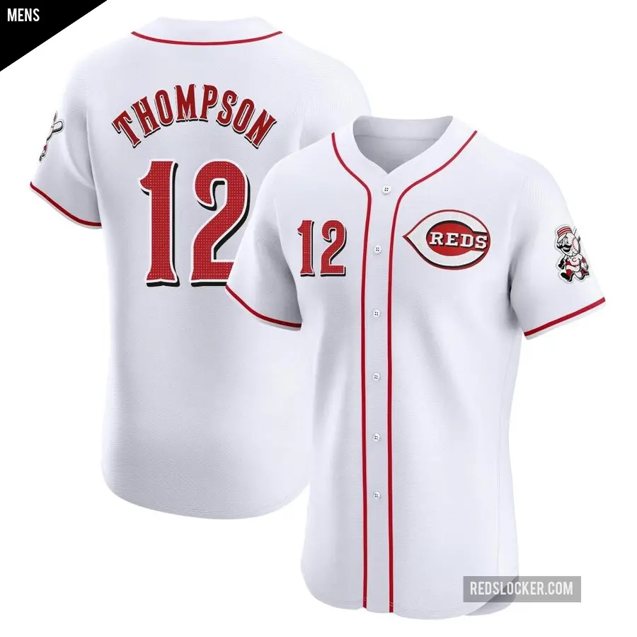 Men's Cincinnati Reds ＃12 Bubba Thompson Elite White Home Patch Jersey