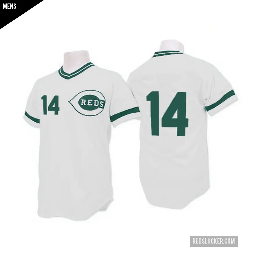 Men's Cincinnati Reds ＃14 Pete Rose Authentic White (Green Patch) Throwback Jersey