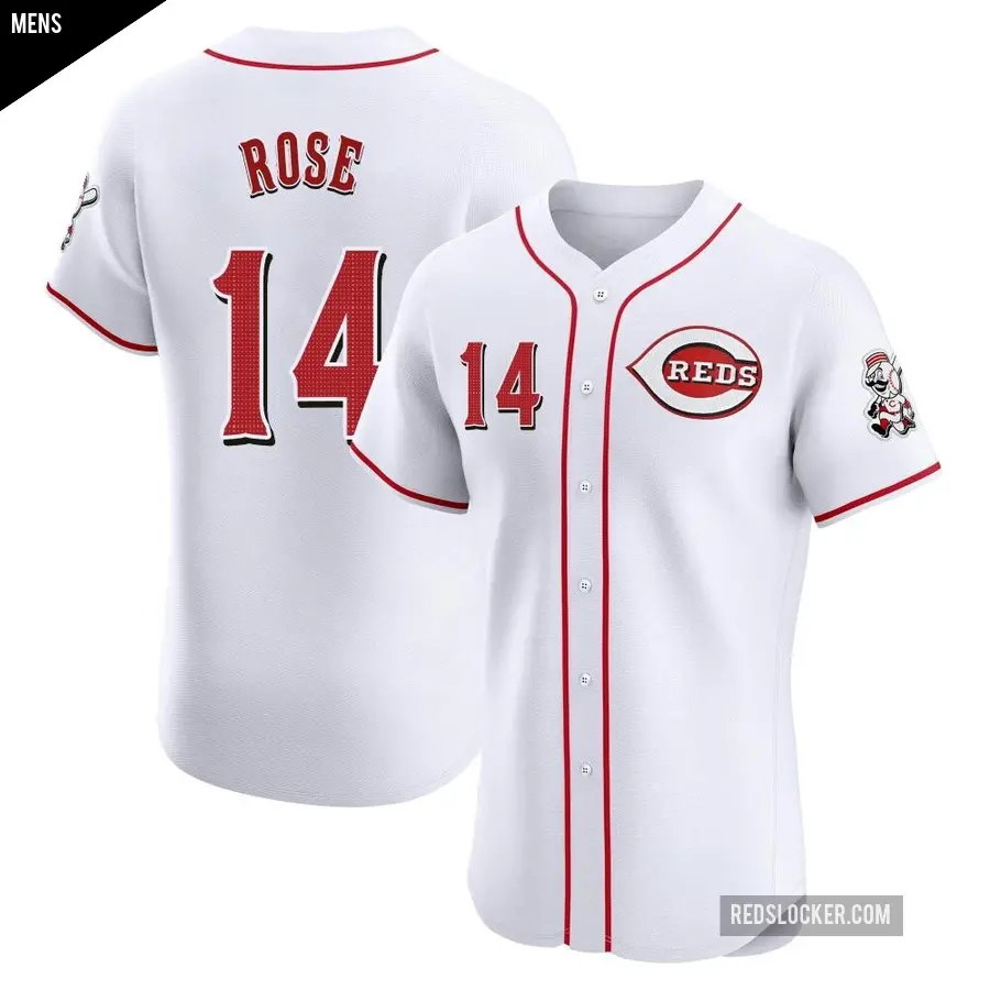 Men's Cincinnati Reds ＃14 Pete Rose Elite White Home Patch Jersey