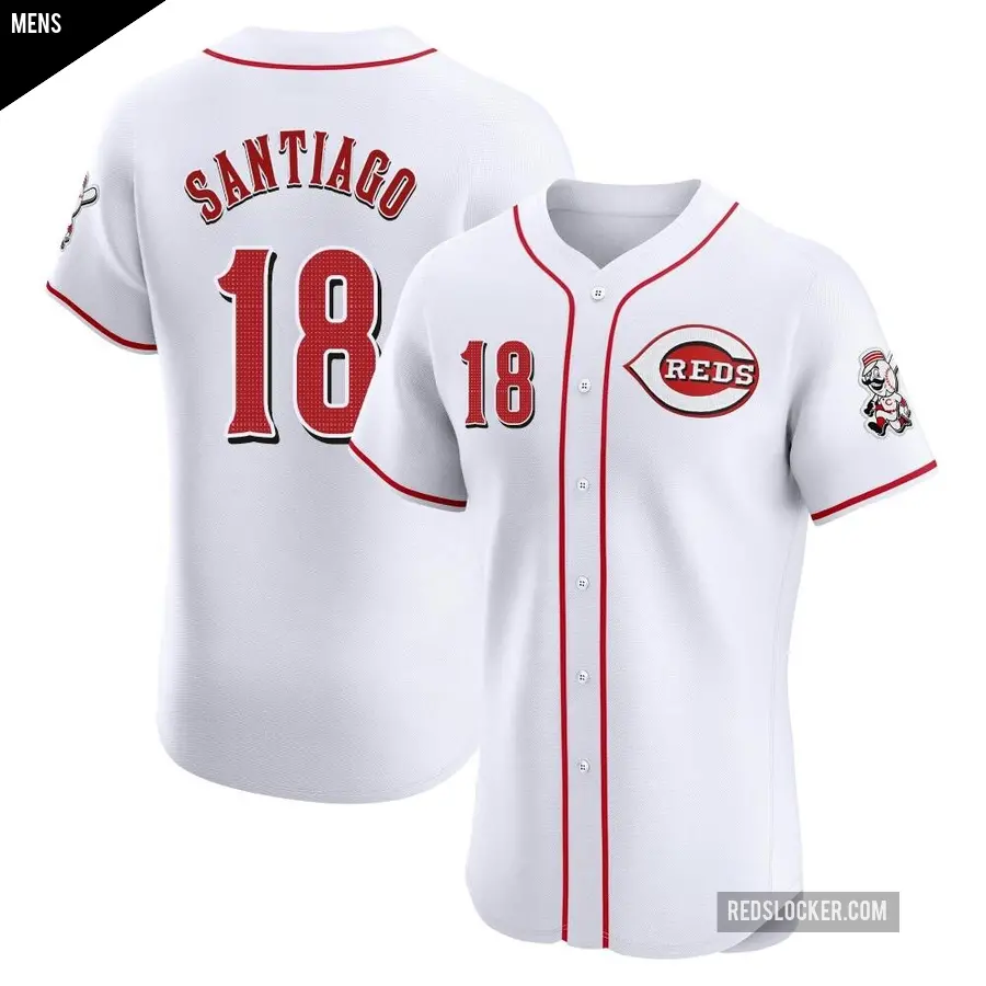 Men's Cincinnati Reds ＃18 Benito Santiago Elite White Home Patch Jersey