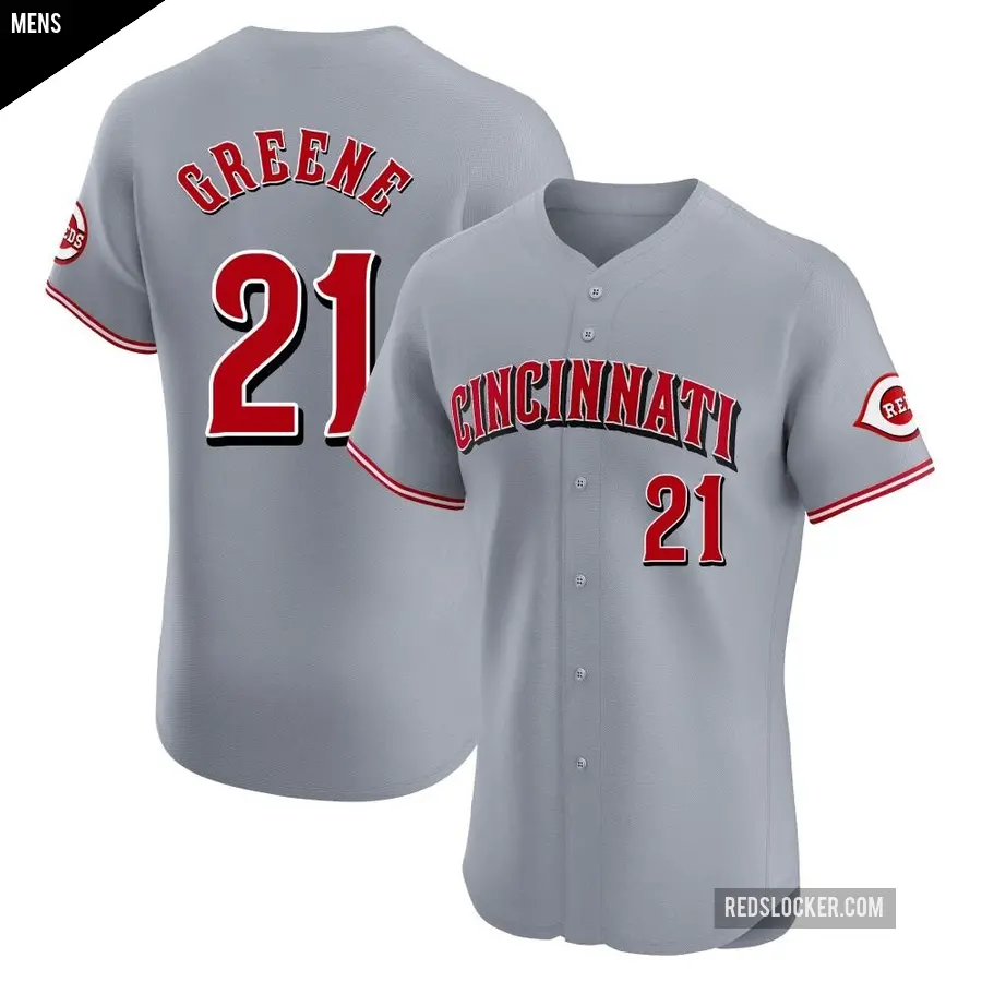 Men's Cincinnati Reds ＃21 Hunter Greene Elite Green Gray Road Jersey