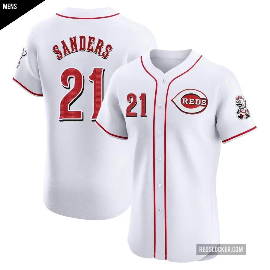 Men's Cincinnati Reds ＃21 Reggie Sanders Elite White Home Patch Jersey
