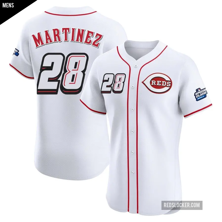 Men's Cincinnati Reds ＃28 Nick Martinez Elite White 2025 Speedway Classic Alternate Jersey