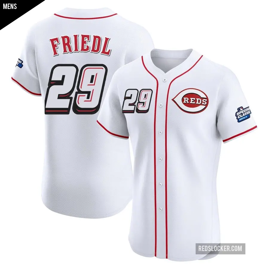 Men's Cincinnati Reds ＃29 TJ Friedl Elite White 2025 Speedway Classic Alternate Jersey