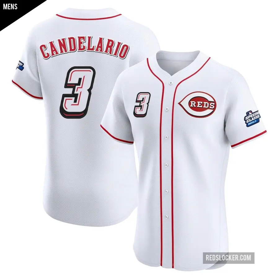 Men's Cincinnati Reds ＃3 Jeimer Candelario Elite White 2025 Speedway Classic Alternate Jersey