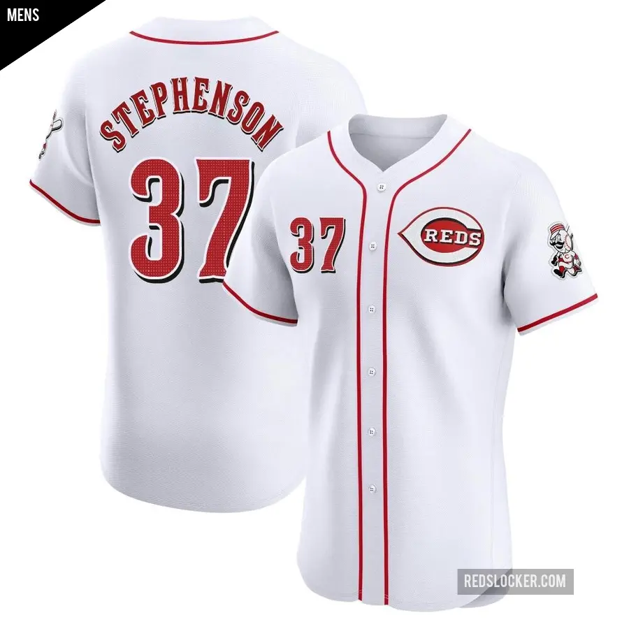 Men's Cincinnati Reds ＃37 Tyler Stephenson Elite White Home Patch Jersey