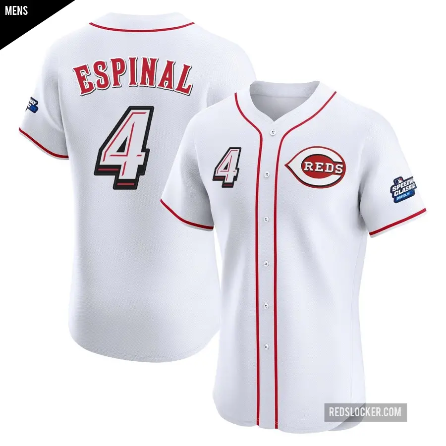 Men's Cincinnati Reds ＃4 Santiago Espinal Elite White 2025 Speedway Classic Alternate Jersey