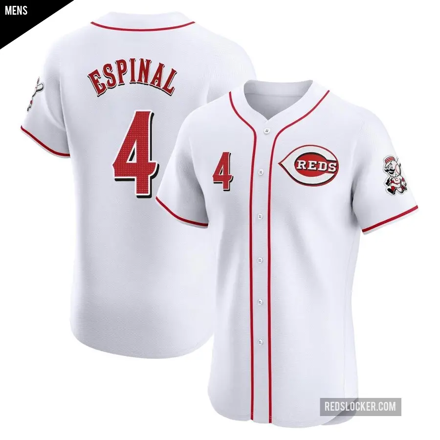 Men's Cincinnati Reds ＃4 Santiago Espinal Elite White Home Patch Jersey
