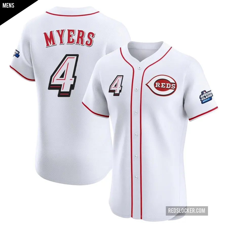 Men's Cincinnati Reds ＃4 Wil Myers Elite White 2025 Speedway Classic Alternate Jersey