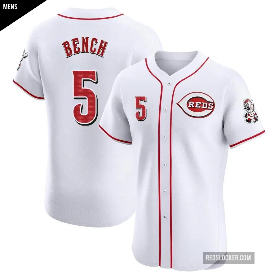 Men's Cincinnati Reds ＃5 Johnny Bench Elite White Home Patch Jersey