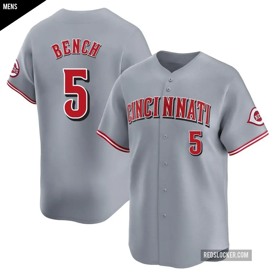 Men's Cincinnati Reds ＃5 Johnny Bench Limited Gray Away Jersey