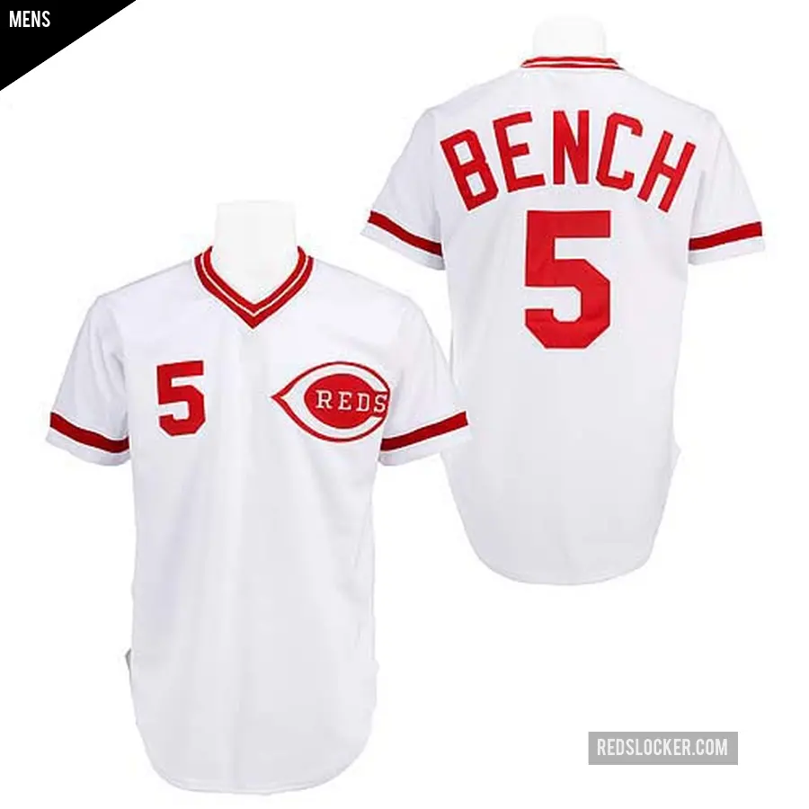 Men's Cincinnati Reds ＃5 Johnny Bench Replica White Throwback Jersey