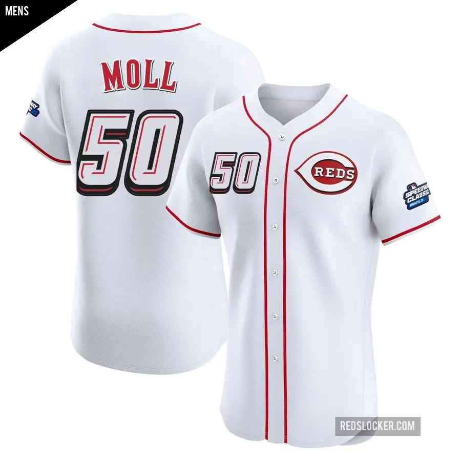 Men's Cincinnati Reds ＃50 Sam Moll Elite White 2025 Speedway Classic Alternate Jersey