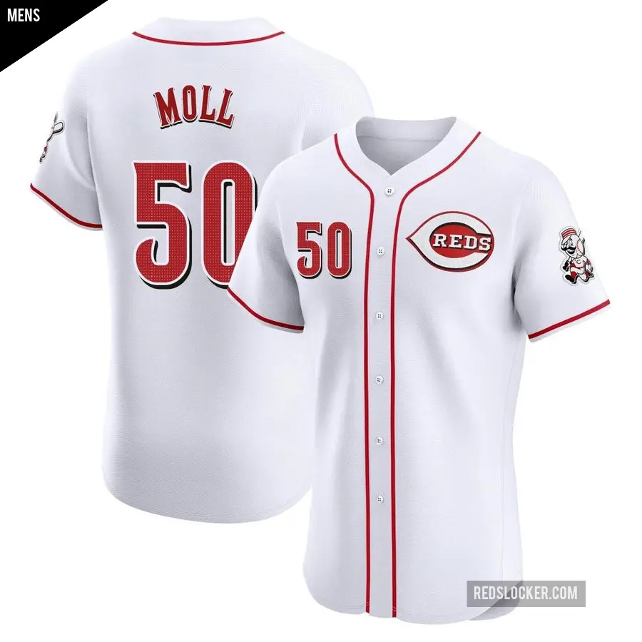 Men's Cincinnati Reds ＃50 Sam Moll Elite White Home Patch Jersey