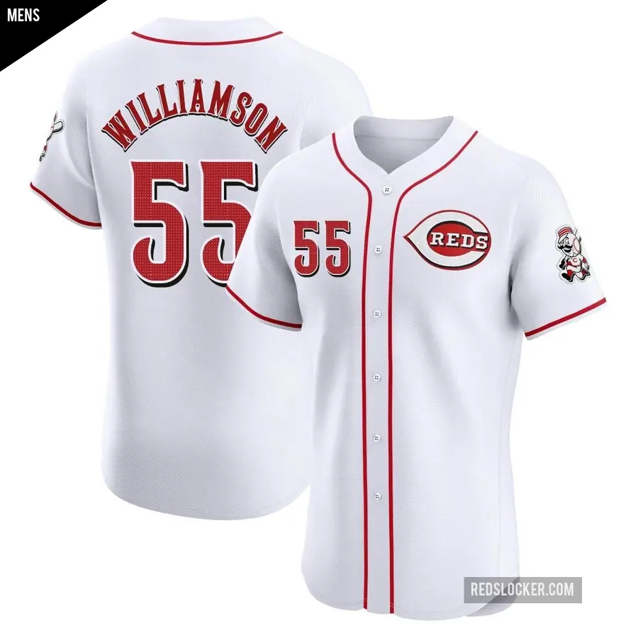 Men's Cincinnati Reds ＃55 Brandon Williamson Elite White Home Patch Jersey