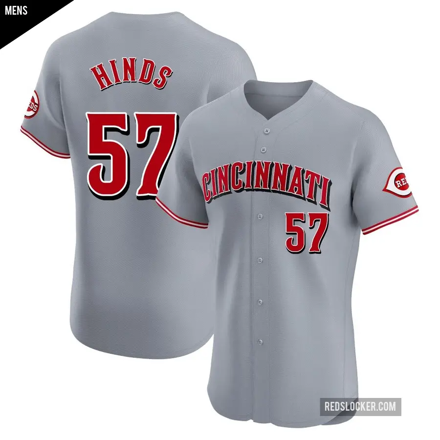 Men's Cincinnati Reds ＃57 Rece Hinds Elite Gray Road Jersey