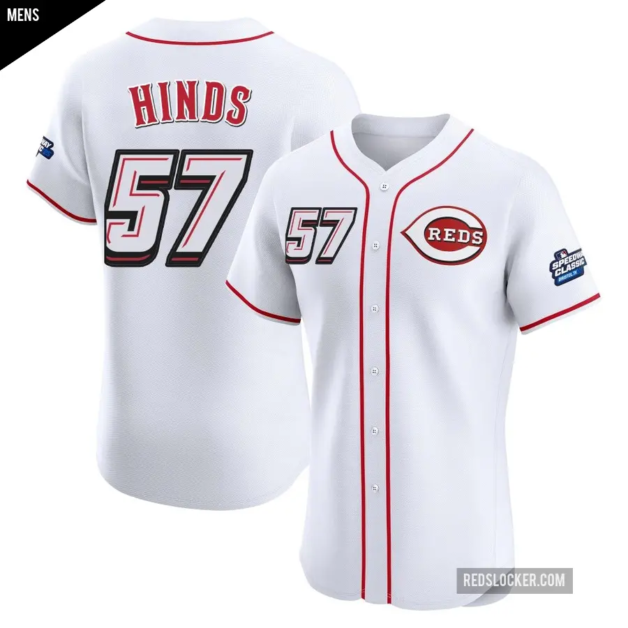 Men's Cincinnati Reds ＃57 Rece Hinds Elite White 2025 Speedway Classic Alternate Jersey