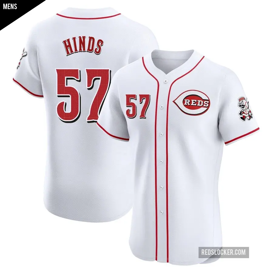 Men's Cincinnati Reds ＃57 Rece Hinds Elite White Home Patch Jersey