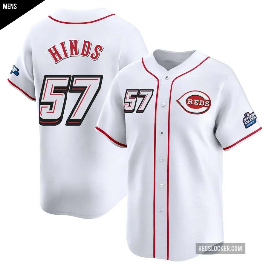Men's Cincinnati Reds ＃57 Rece Hinds Limited White 2025 Speedway Classic Alternate Jersey