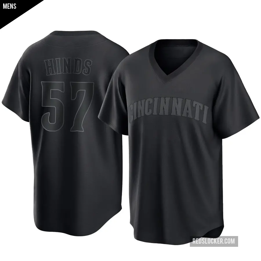 Men's Cincinnati Reds ＃57 Rece Hinds Replica Black Pitch Fashion Jersey