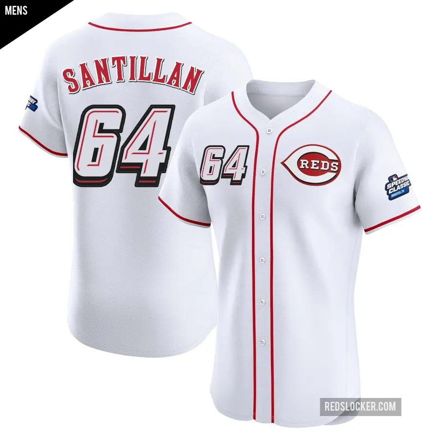 Men's Cincinnati Reds ＃64 Tony Santillan Elite White 2025 Speedway Classic Alternate Jersey