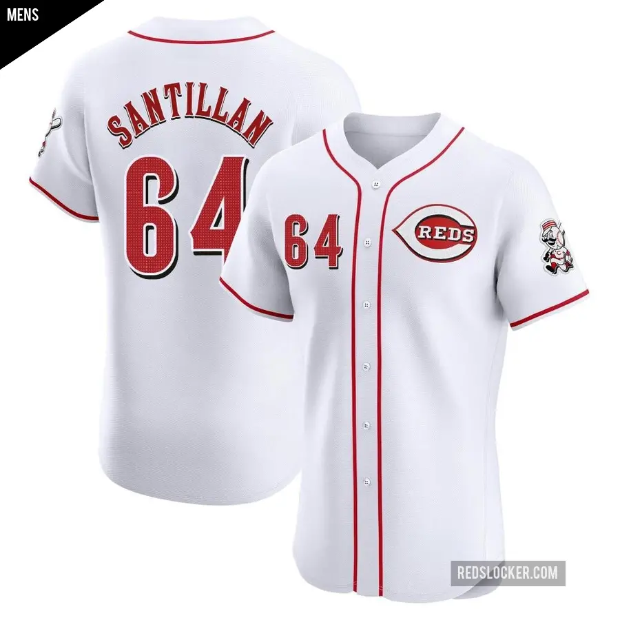 Men's Cincinnati Reds ＃64 Tony Santillan Elite White Home Patch Jersey