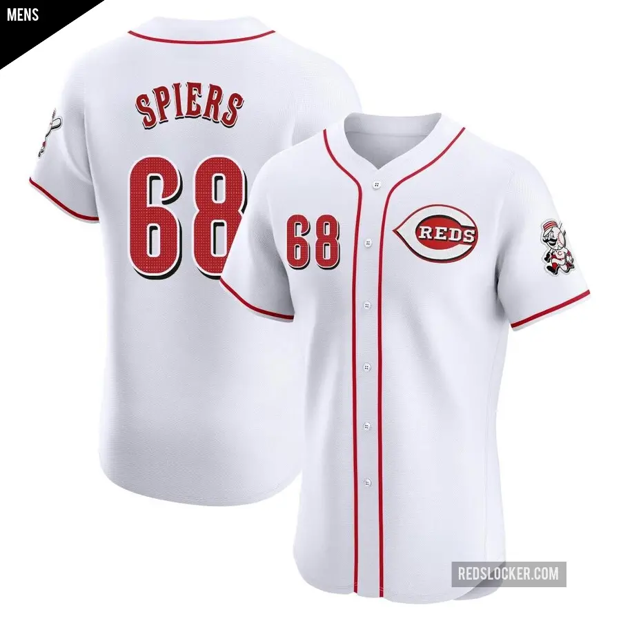 Men's Cincinnati Reds ＃68 Carson Spiers Elite White Home Patch Jersey
