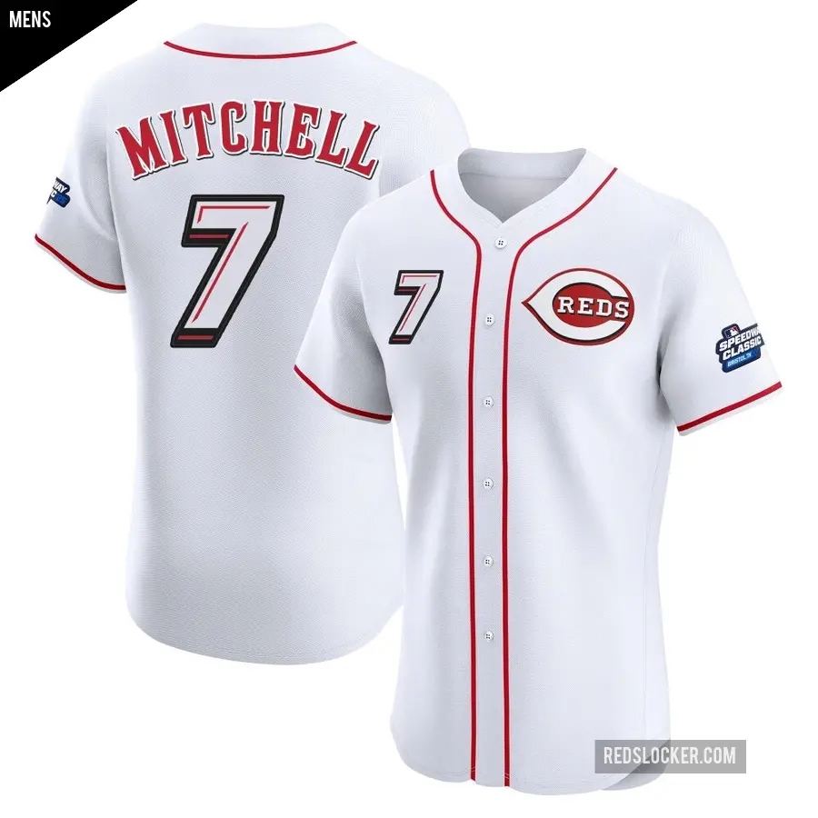 Men's Cincinnati Reds ＃7 Kevin Mitchell Elite White 2025 Speedway Classic Alternate Jersey