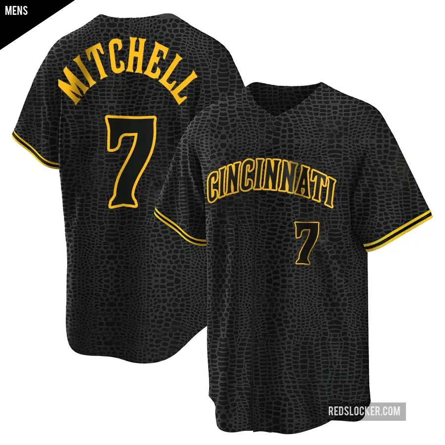 Men's Cincinnati Reds ＃7 Kevin Mitchell Replica Black Snake Skin City Jersey