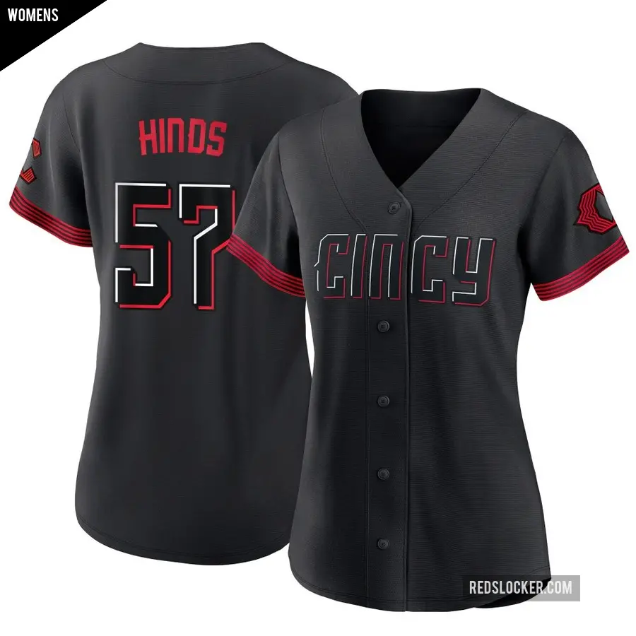 Women's Cincinnati Reds ＃57 Rece Hinds Authentic Black 2023 City Connect Jersey