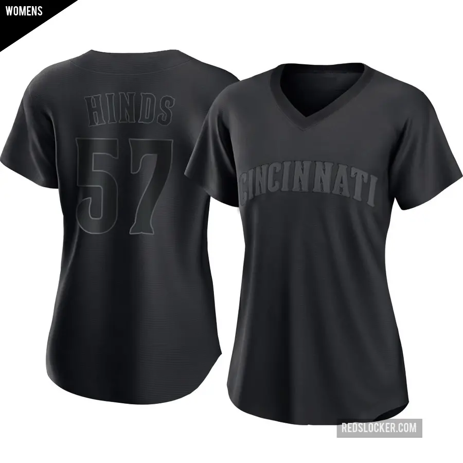 Women's Cincinnati Reds ＃57 Rece Hinds Authentic Black Pitch Fashion Jersey