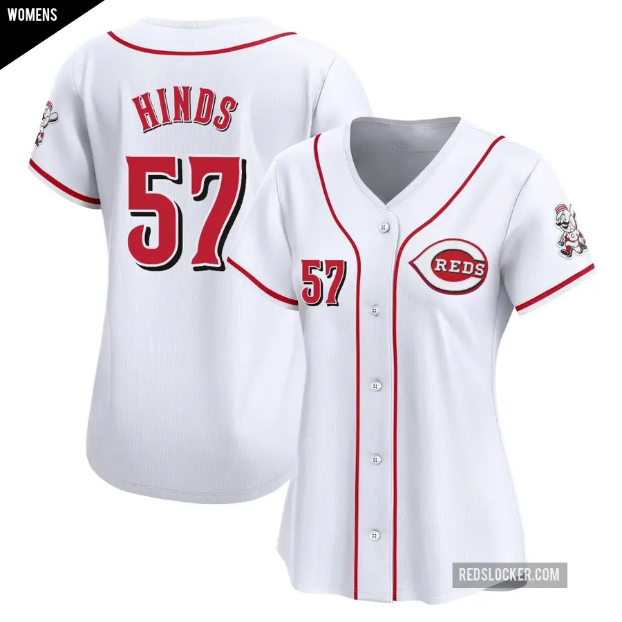 Women's Cincinnati Reds ＃57 Rece Hinds Limited White Home Jersey