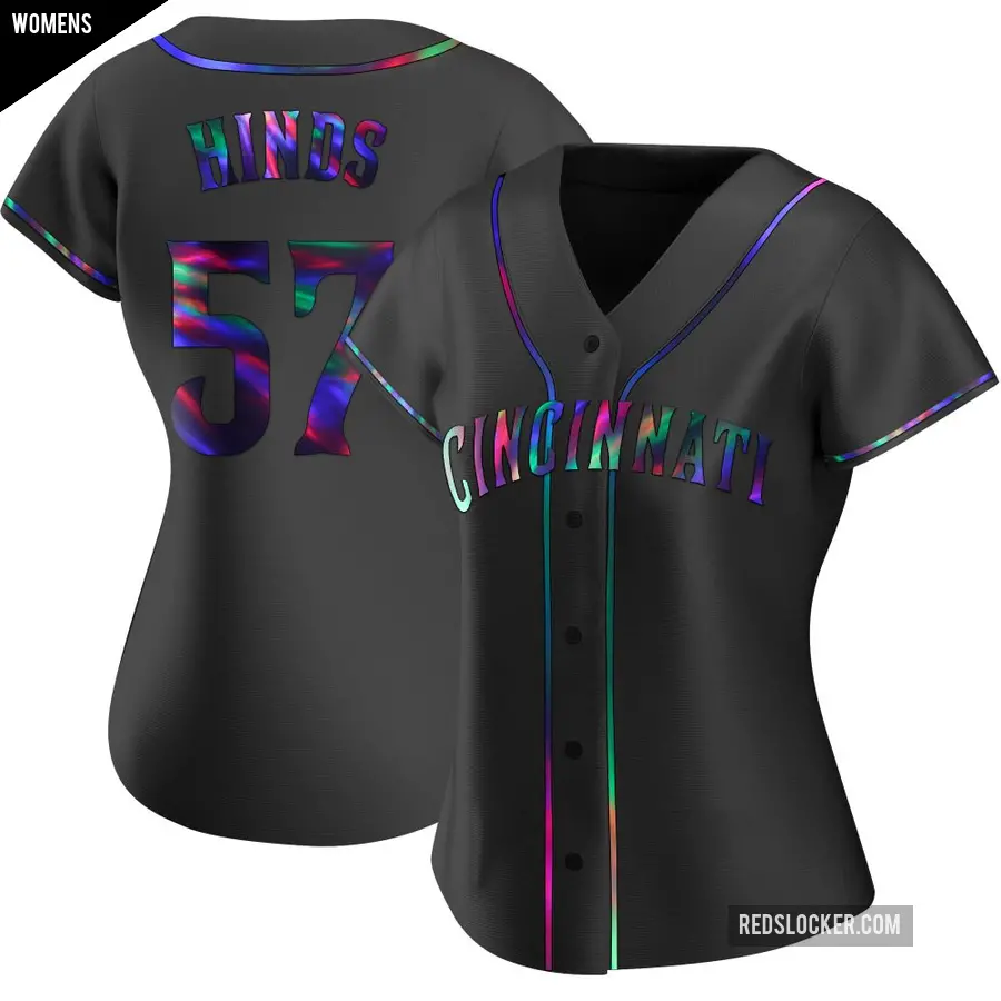 Women's Cincinnati Reds ＃57 Rece Hinds Replica Black Holographic Alternate Jersey
