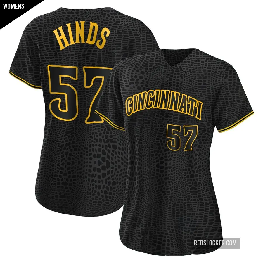 Women's Cincinnati Reds ＃57 Rece Hinds Replica Black Snake Skin City Jersey