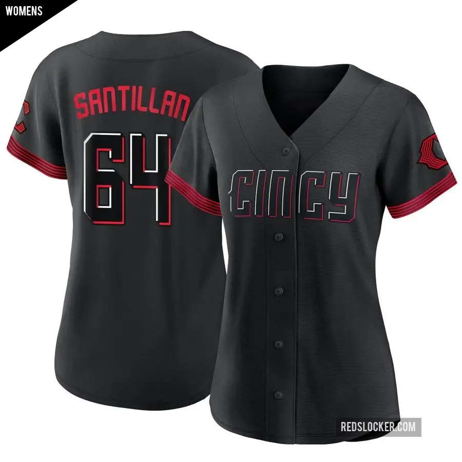 Women's Cincinnati Reds ＃64 Tony Santillan Authentic Black 2023 City Connect Jersey
