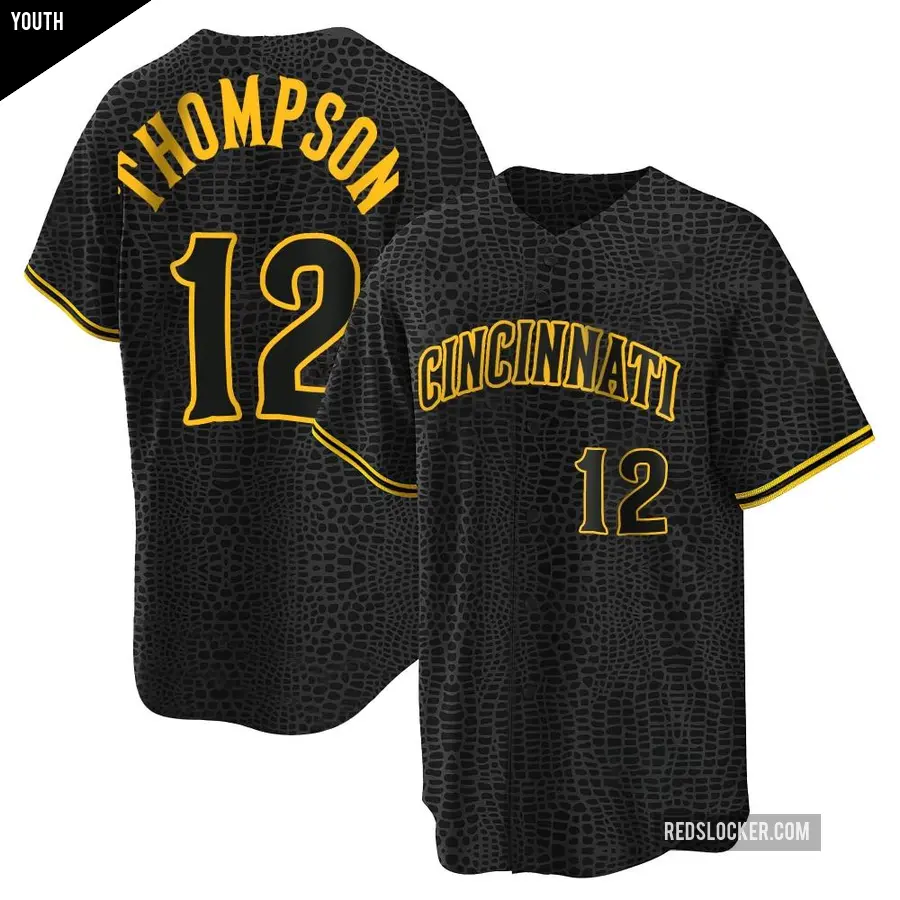 Youth Cincinnati Reds ＃12 Bubba Thompson Replica Black Snake Skin City Jersey