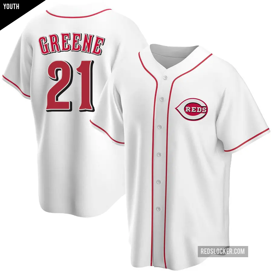 Youth Cincinnati Reds ＃21 Hunter Greene Replica White Home Jersey