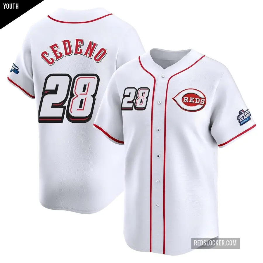 Youth Cincinnati Reds ＃28 Cesar Cedeno Limited White 2025 Speedway Classic Alternate Jersey