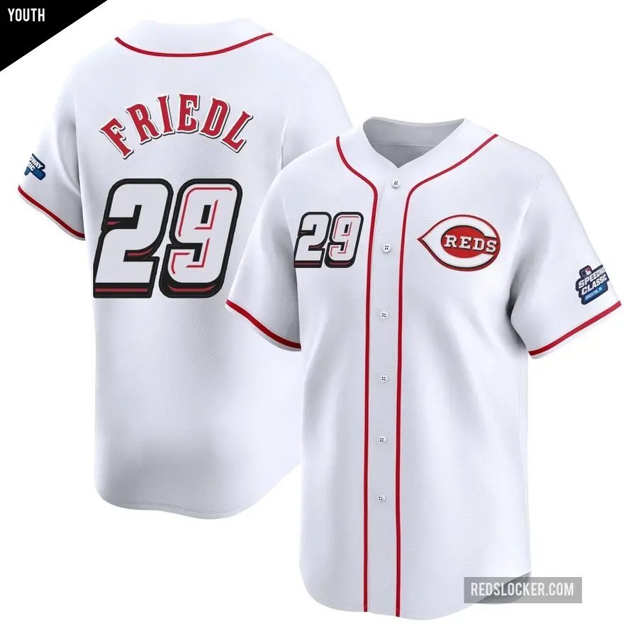 Youth Cincinnati Reds ＃29 TJ Friedl Limited White 2025 Speedway Classic Alternate Jersey