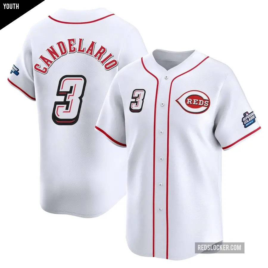 Youth Cincinnati Reds ＃3 Jeimer Candelario Limited White 2025 Speedway Classic Alternate Jersey