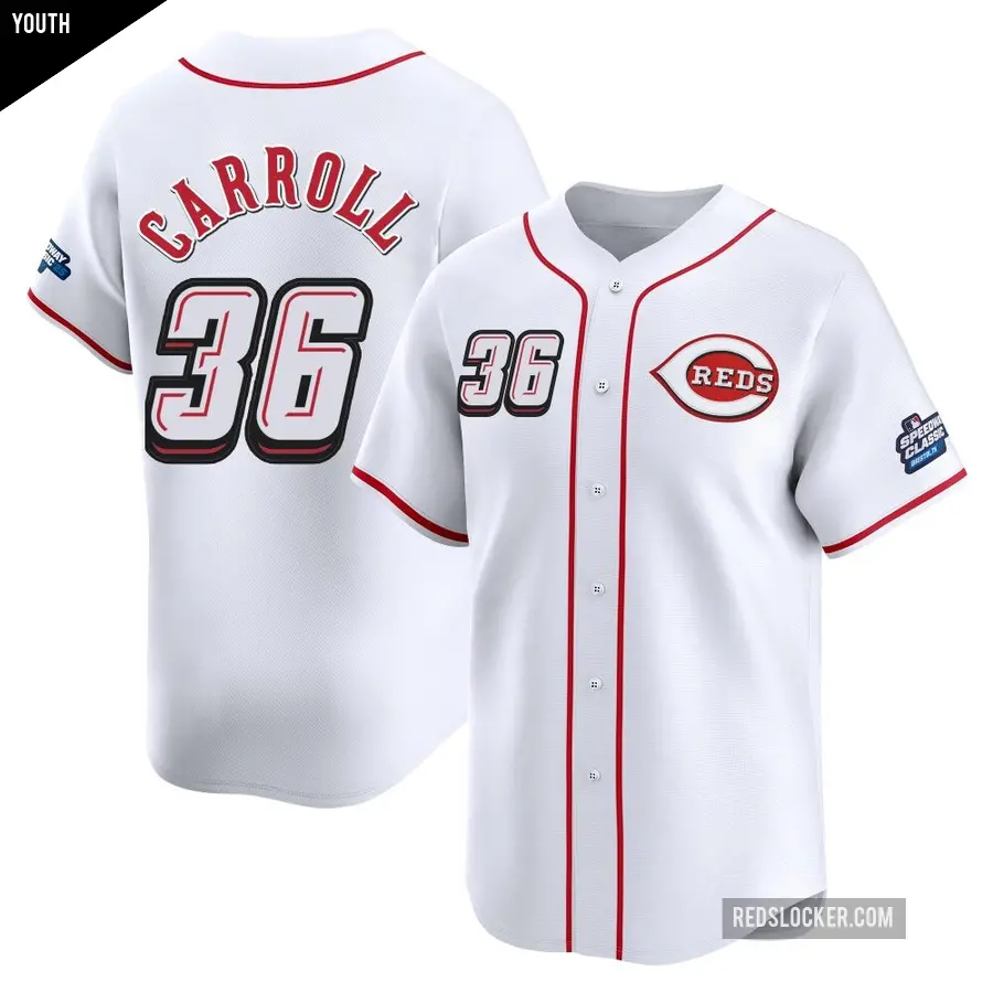 Youth Cincinnati Reds ＃36 Clay Carroll Limited White 2025 Speedway Classic Alternate Jersey