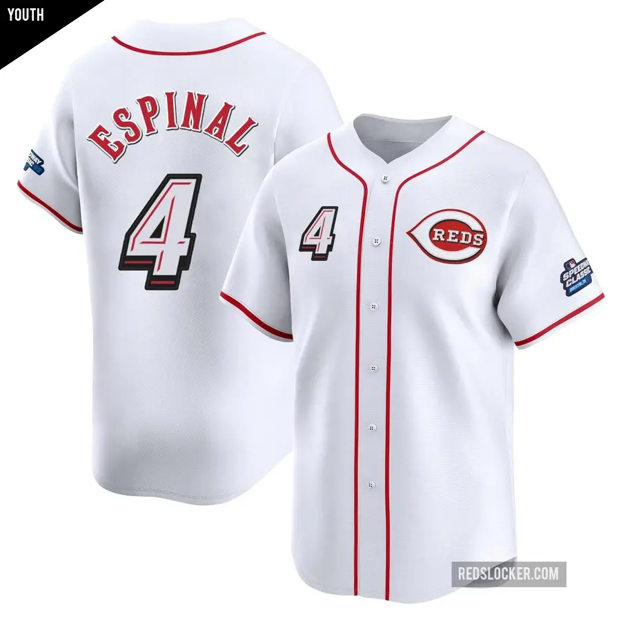 Youth Cincinnati Reds ＃4 Santiago Espinal Limited White 2025 Speedway Classic Alternate Jersey