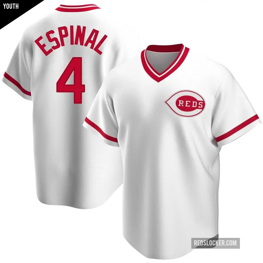 Youth Cincinnati Reds ＃4 Santiago Espinal Replica White Home Cooperstown Collection Jersey