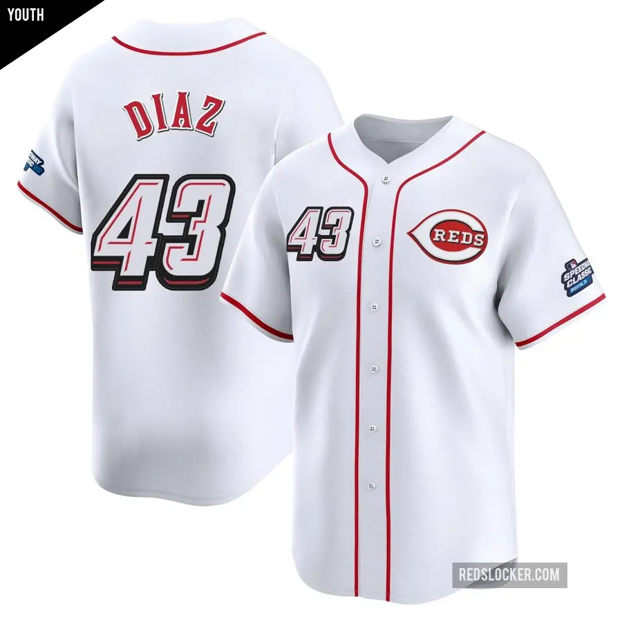 Youth Cincinnati Reds ＃43 Alexis Diaz Limited White 2025 Speedway Classic Alternate Jersey
