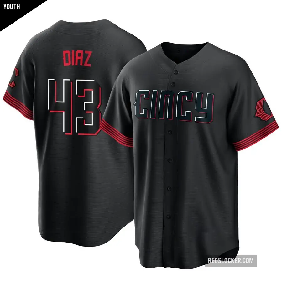 Youth Cincinnati Reds ＃43 Alexis Diaz Replica Black 2023 City Connect Jersey