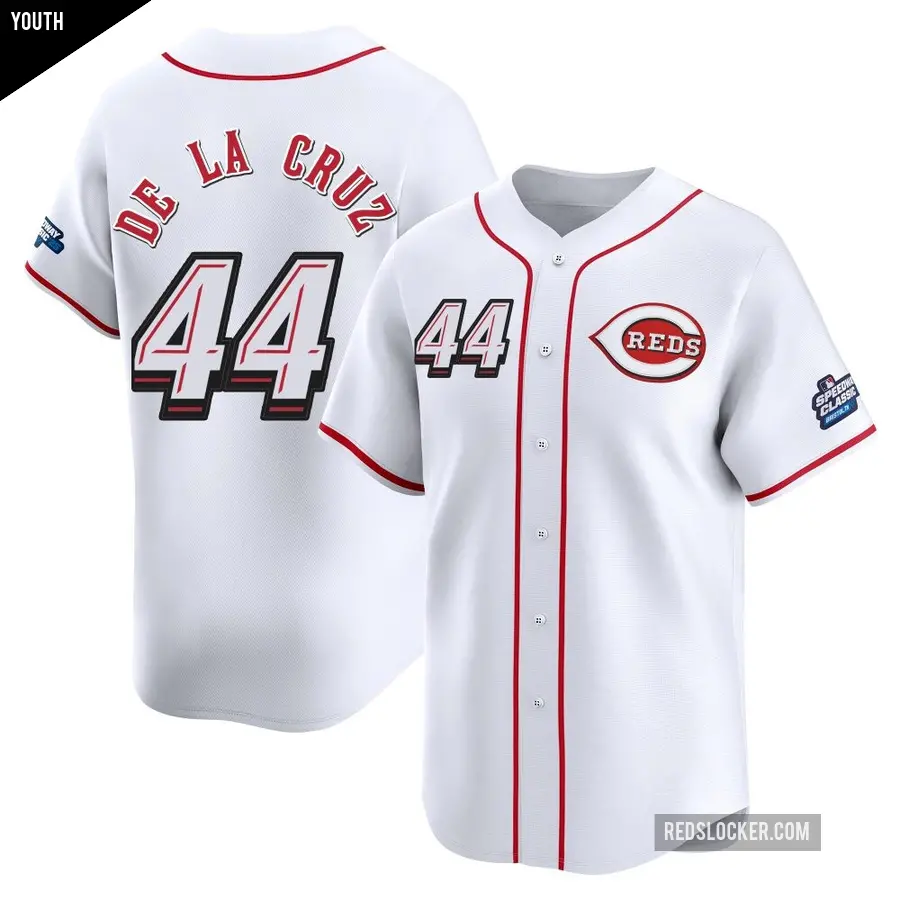 Youth Cincinnati Reds ＃44 Elly De La Cruz Limited White 2025 Speedway Classic Alternate Jersey