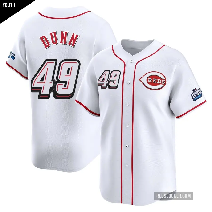 Youth Cincinnati Reds ＃49 Justin Dunn Limited White 2025 Speedway Classic Alternate Jersey